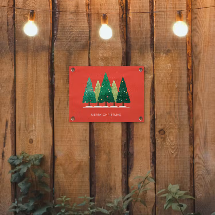 Tuinposter - Minimalistisch - Kerstbomen - Rood - Sneeuw — 2