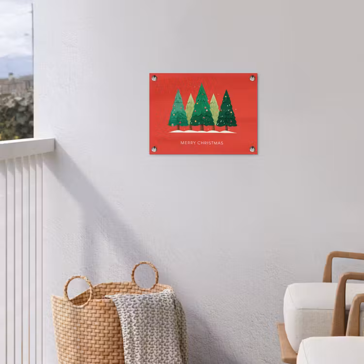 Tuinposter - Minimalistisch - Kerstbomen - Rood - Sneeuw — 3