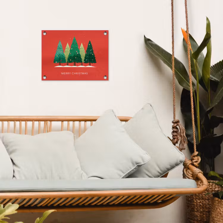 Tuinposter - Minimalistisch - Kerstbomen - Rood - Sneeuw — 5