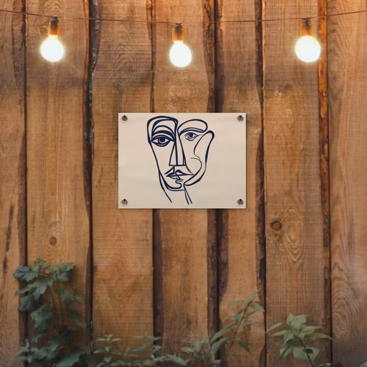 Tuinposter - Minimalistisch - Lijnillustratie - Beige - Donkerblauw — 2