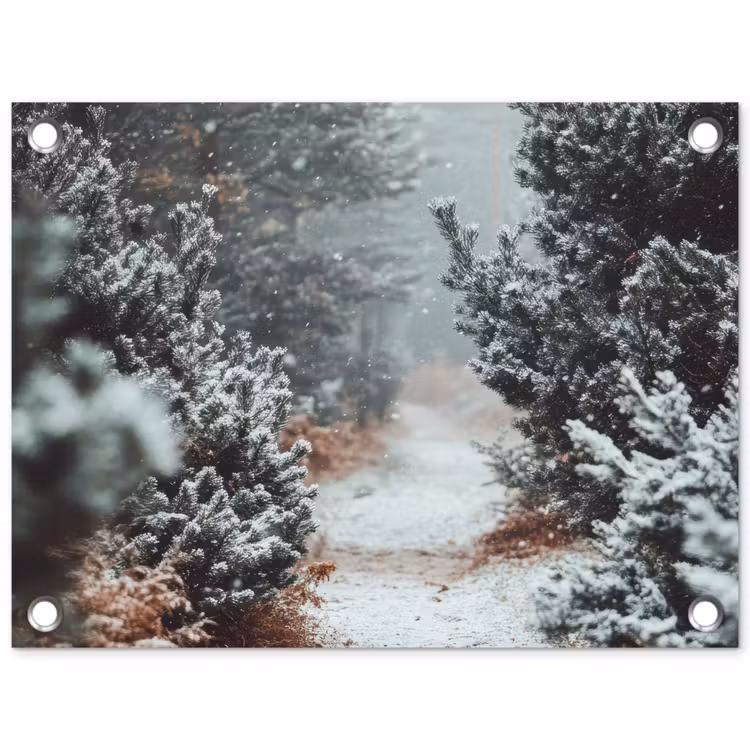 Tuinposter - Bos - Winter - Bomen - Natuur - Pad - Sneeuw — 1