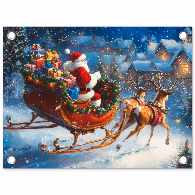 Tuinposter - Kerstman - Rendier - Kerst - Sneeuw — 1