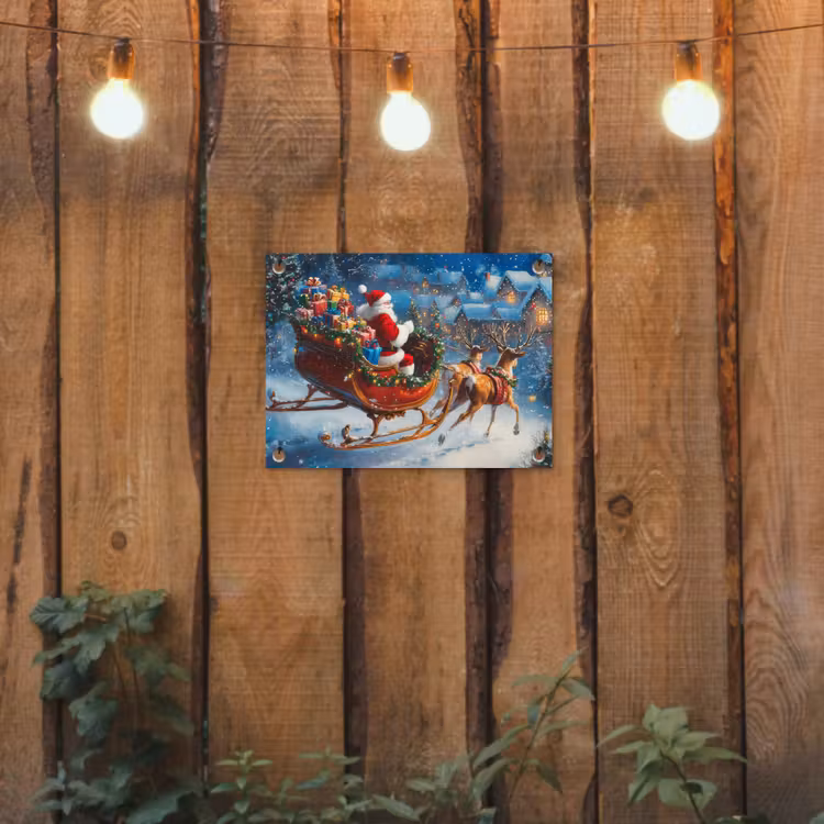 Tuinposter - Kerstman - Rendier - Kerst - Sneeuw — 2