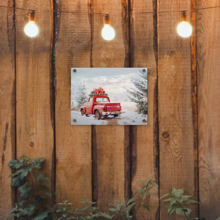 Tuinposter - Auto - Rood - Cadeaus - Winter - Sneeuw - Kerst — 2