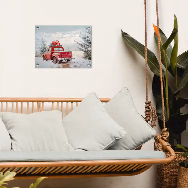 Tuinposter - Auto - Rood - Cadeaus - Winter - Sneeuw - Kerst — 5