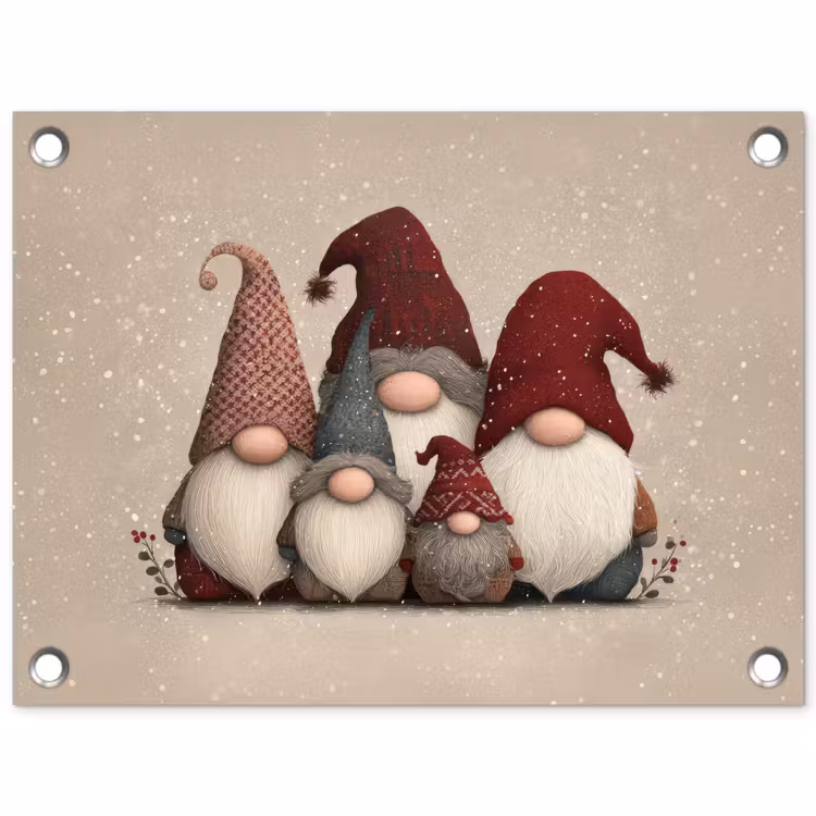 Tuinposter - Kabouters - Kerst - Sneeuw - Puntmutsen — 1