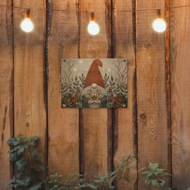 Tuinposter - Kerstgnome - Konijntjes - Kleurrijk — 2
