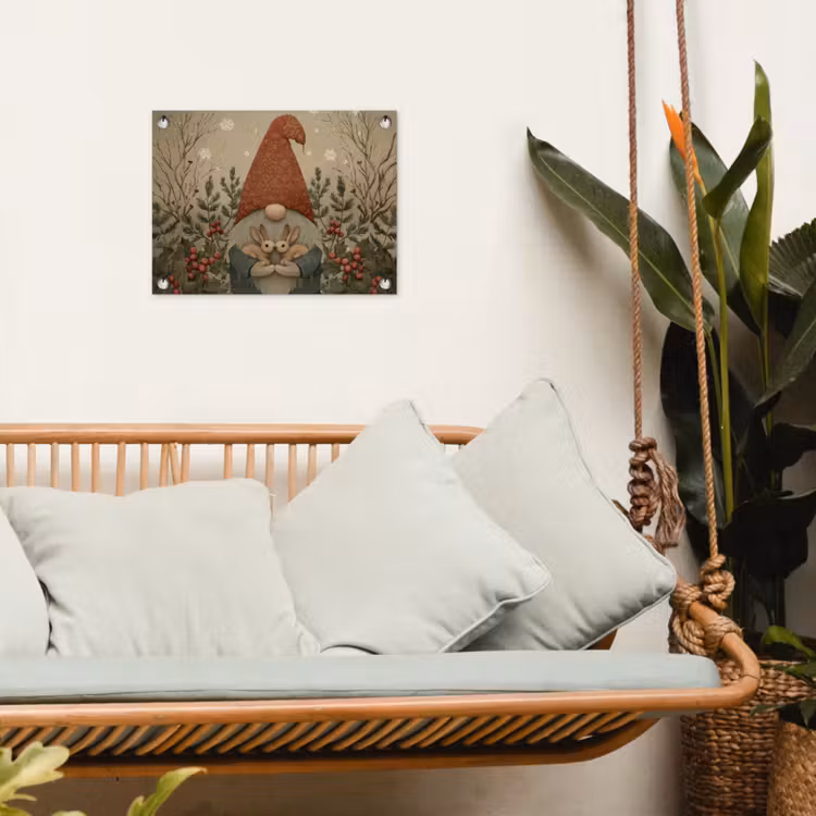 Tuinposter - Kerstgnome - Konijntjes - Kleurrijk — 5