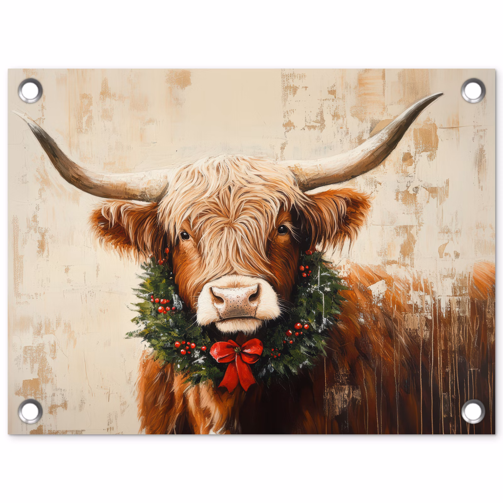 Tuinposter - Kerst - Schotse Hooglander - Bruin - Krans — 1