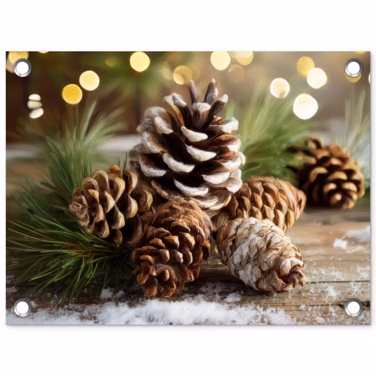 Tuinposter - Dennenappels - Kerstsfeer - Bruin - Groen — 1