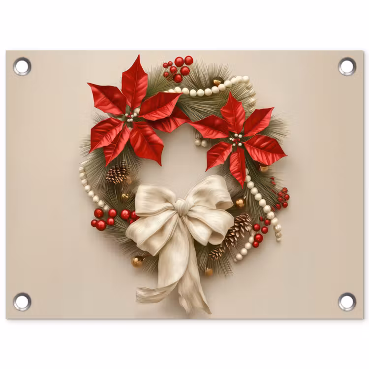 Tuinposter - Deurkrans - Strik - Kerst - Rood - Groen — 1