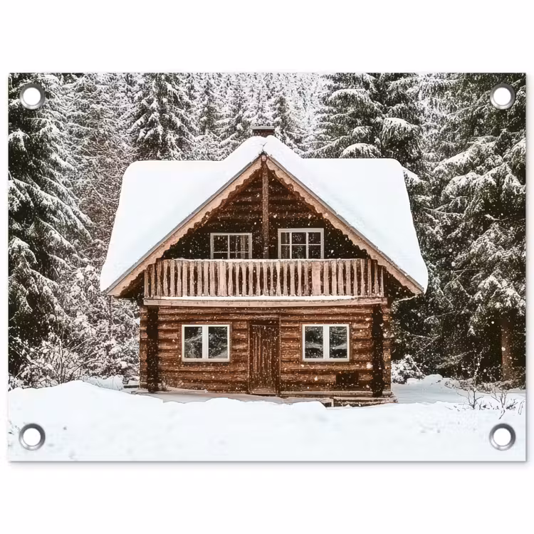 Tuinposter - Huis - Bos - Winter - Natuur - Sneeuw — 1