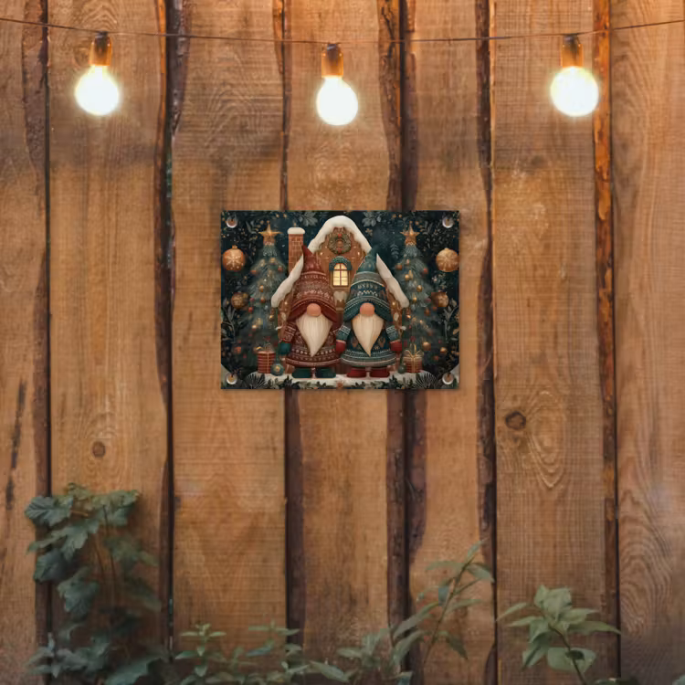 Tuinposter - Kerst - Gnomen - Peperkoekhuisje - Rood - Groen — 2