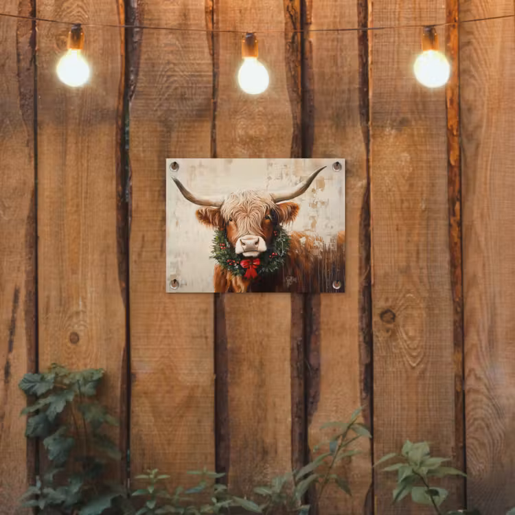 Tuinposter - Kerst - Schotse Hooglander - Bruin - Krans — 2