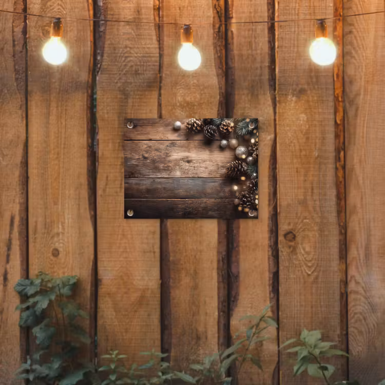Tuinposter - Kersthoekdecoratie - Dennenappels - Lichtjes — 2