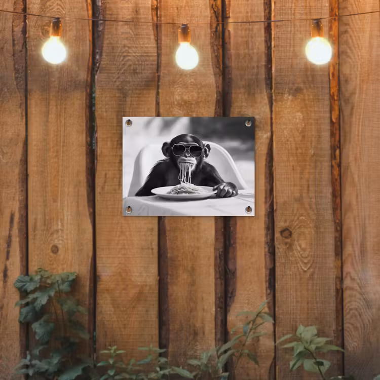 Tuinposter - Aap - Spaghetti - Zonnebril - Zwart wit - Cool - Dier — 2