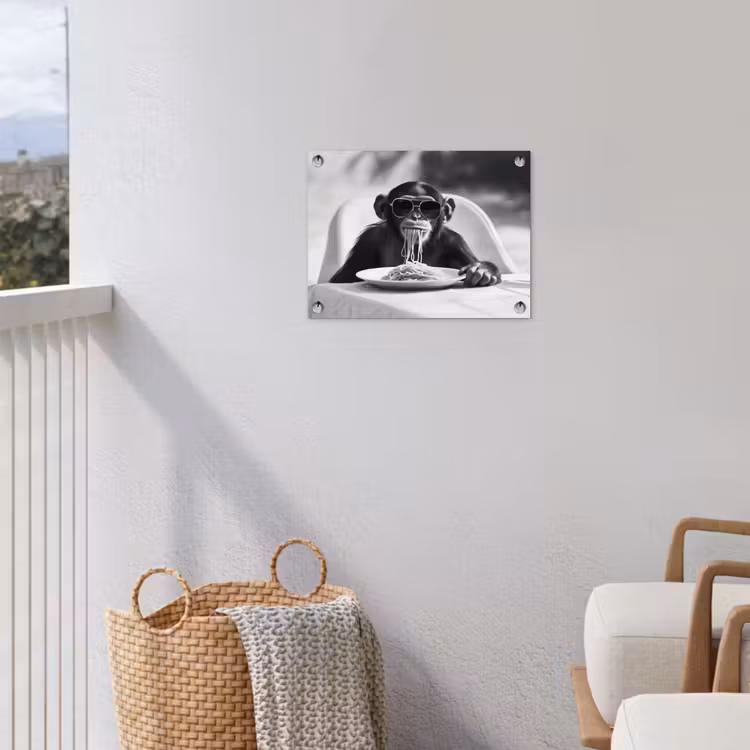 Tuinposter - Aap - Spaghetti - Zonnebril - Zwart wit - Cool - Dier — 3