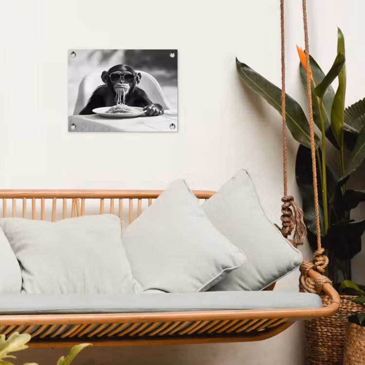 Tuinposter - Aap - Spaghetti - Zonnebril - Zwart wit - Cool - Dier — 5