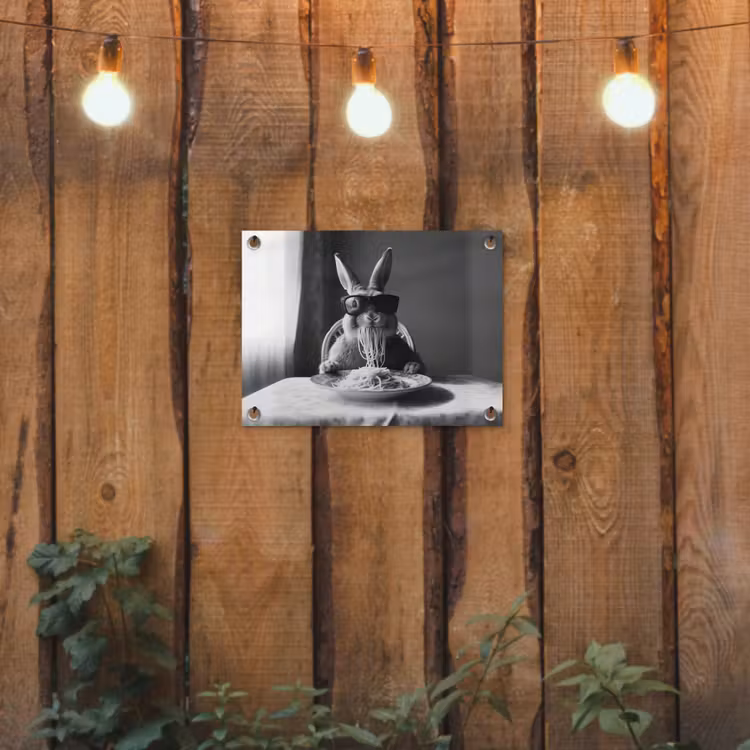 Tuinposter - Konijn - Bunny - Zonnebril - Tafelkleed - Pasta - Schattig — 2