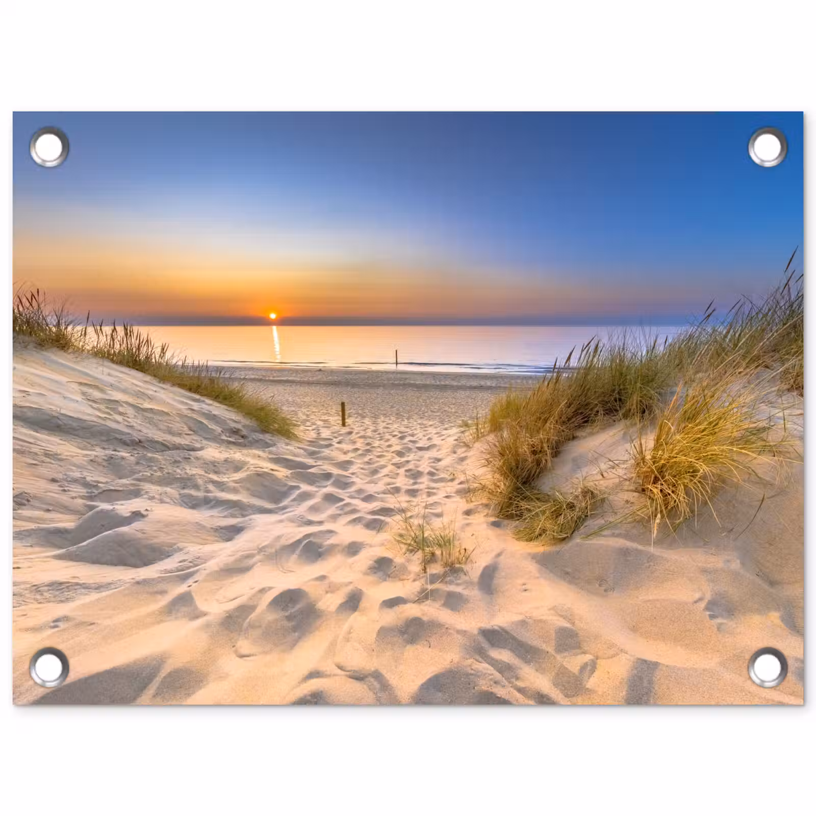 Tuinposter - Duin - Zonsondergang - Horizon - Strand - Gras — 1