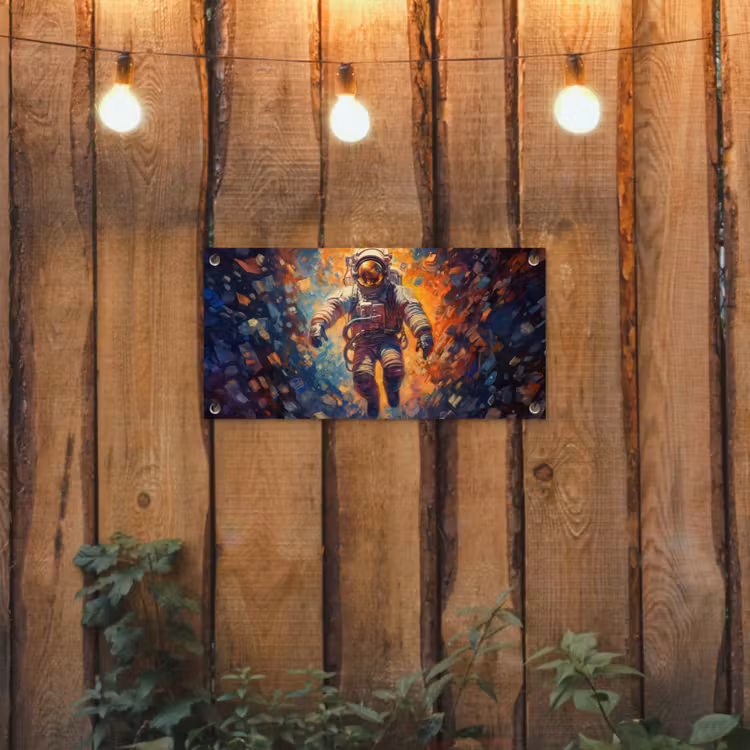Tuinposter - Astronaut - Neon - Oranje - Ruimte — 2