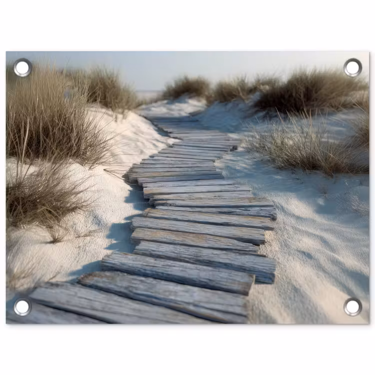 Tuinposter - Pad - Planken - Duinen - Gras — 1