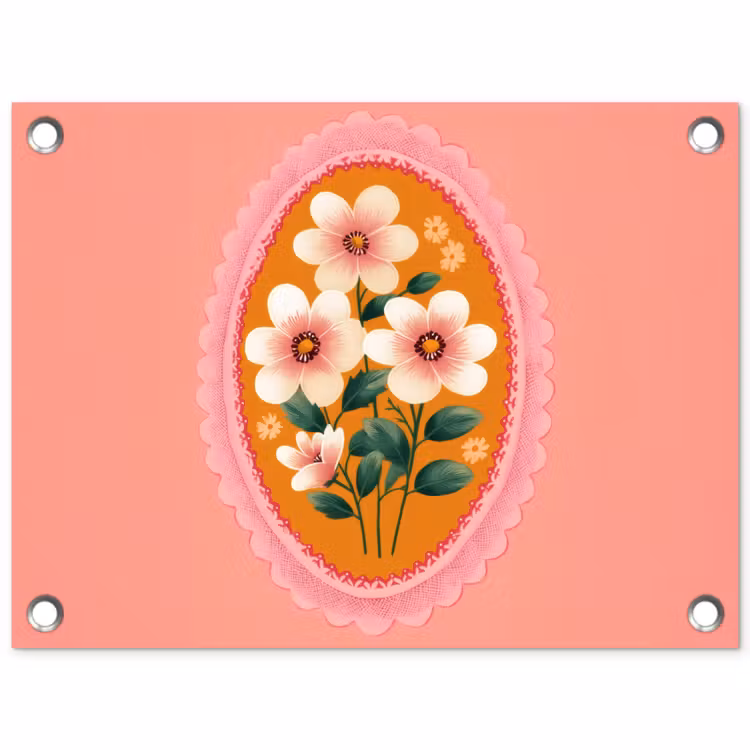 Tuinposter - Illustratie - Bloemen - Rand - Roze — 1