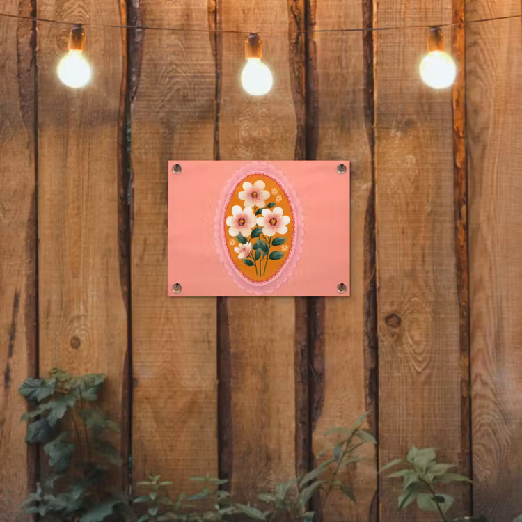 Tuinposter - Illustratie - Bloemen - Rand - Roze — 2