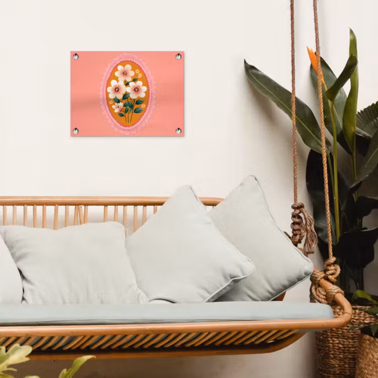 Tuinposter - Illustratie - Bloemen - Rand - Roze — 5