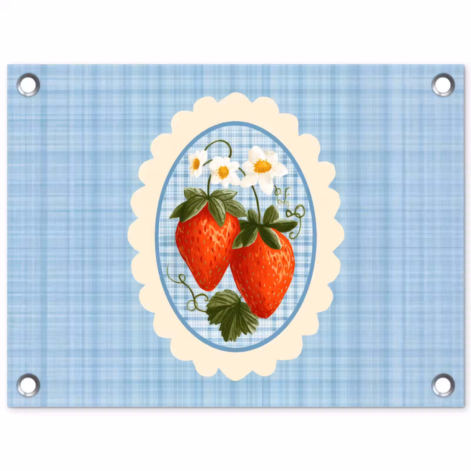 Tuinposter - Aardbeien - Lijst - Rood - Geruit — 1