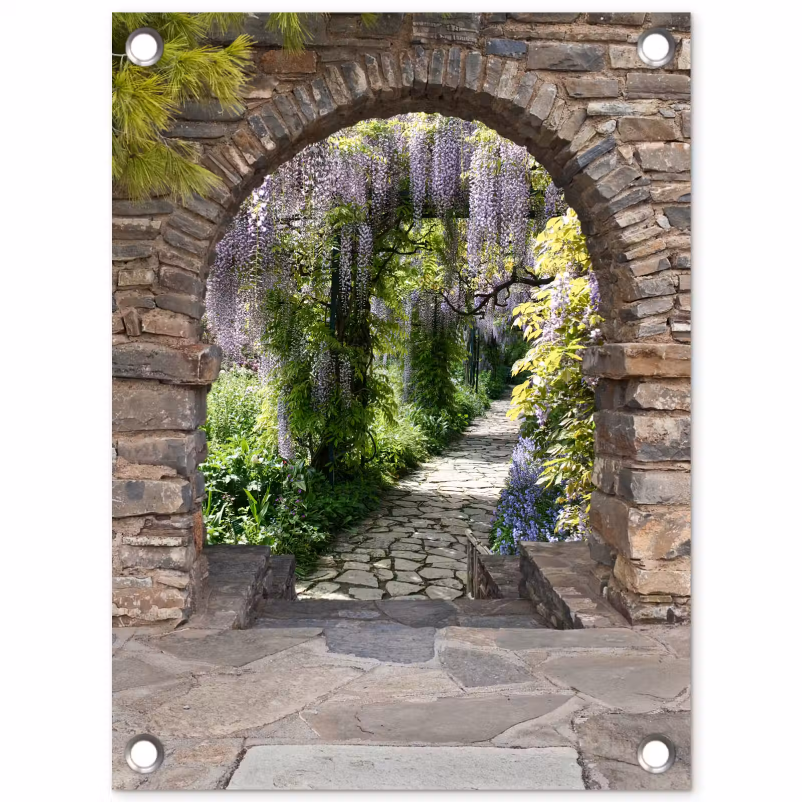 Tuinposter - Oude deuren naar een tuinpad — 1