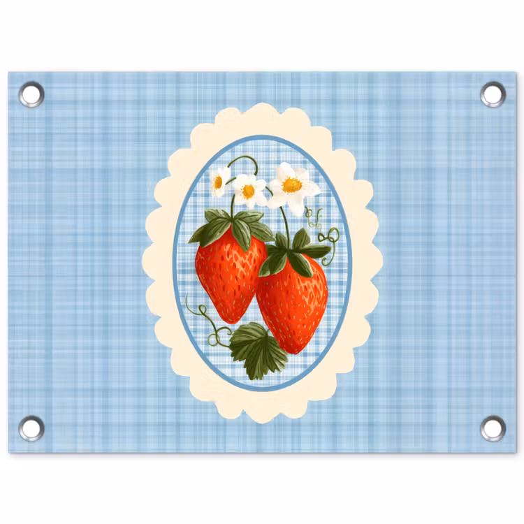 Tuinposter - Aardbeien - Lijst - Rood - Geruit — 1