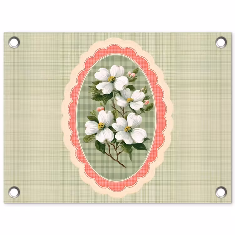 Tuinposter - Bloemen - Illustratie - Geruit - Groen — 1
