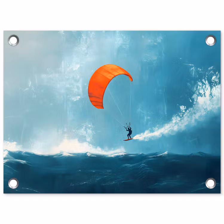 Tuinposter - Kitesurfer - Oranje - Zee - Lucht — 1