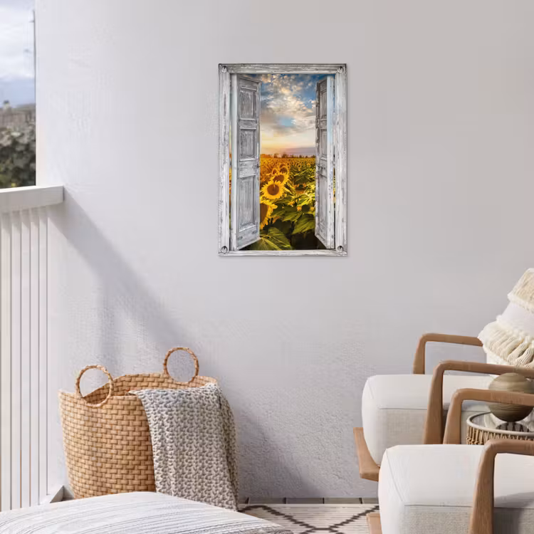Tuinposter - Oude deuren naar zonnebloemveld — 3
