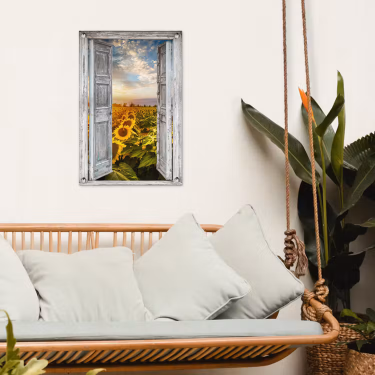Tuinposter - Oude deuren naar zonnebloemveld — 5