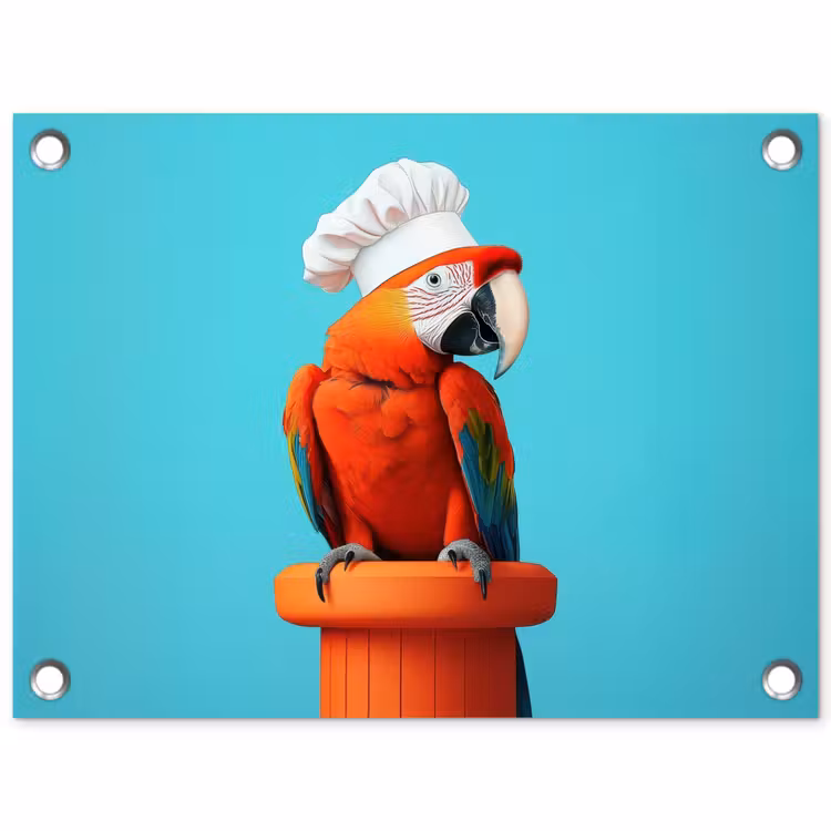 Tuinposter - Ara - Koksmuts - Sokkel - Grappig — 1