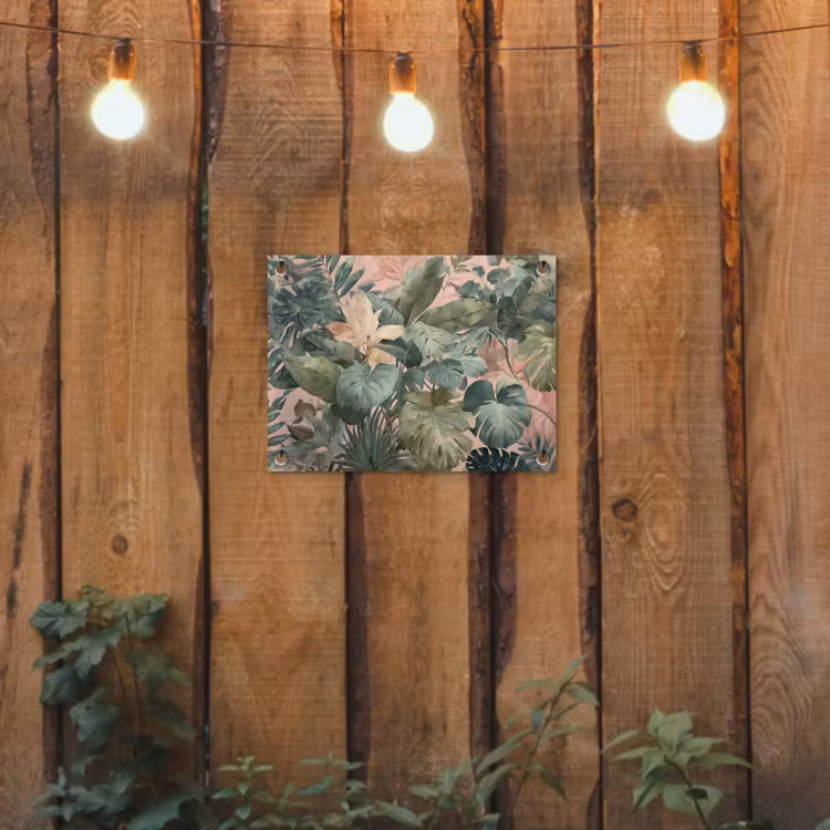 Tuinposter - Compositie van bladeren - Groen - Roze — 2