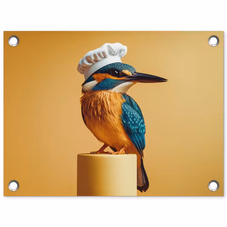 Tuinposter - Ijsvogel - Pilaar - Koksmuts - Vogel — 1