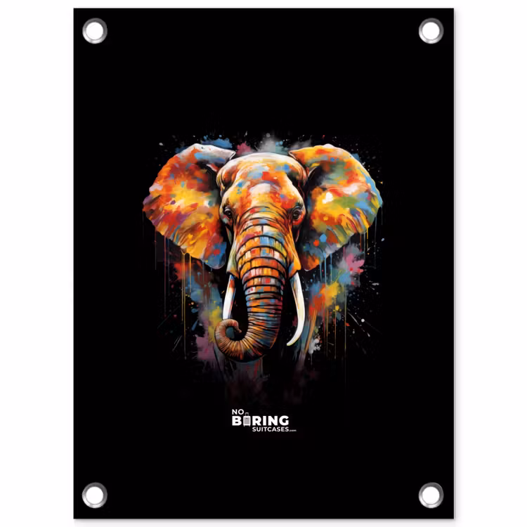 Tuinposter - Olifant versierd met kleurrijke spetters — 1