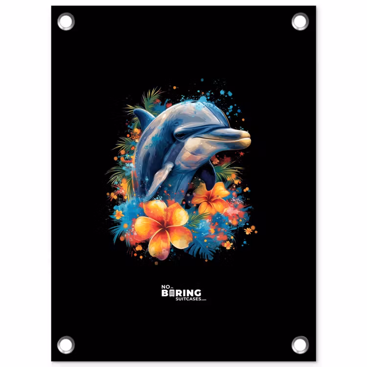 Tuinposter - Dolfijn te midden van graffiti bloemen — 1