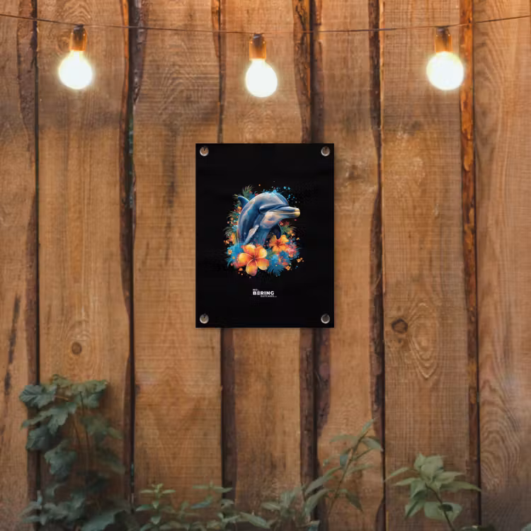 Tuinposter - Dolfijn te midden van graffiti bloemen — 2