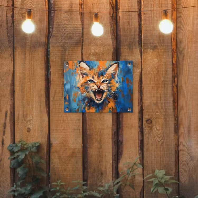 Tuinposter - Kat - Kleurrijk - Oranje - Blauw — 2