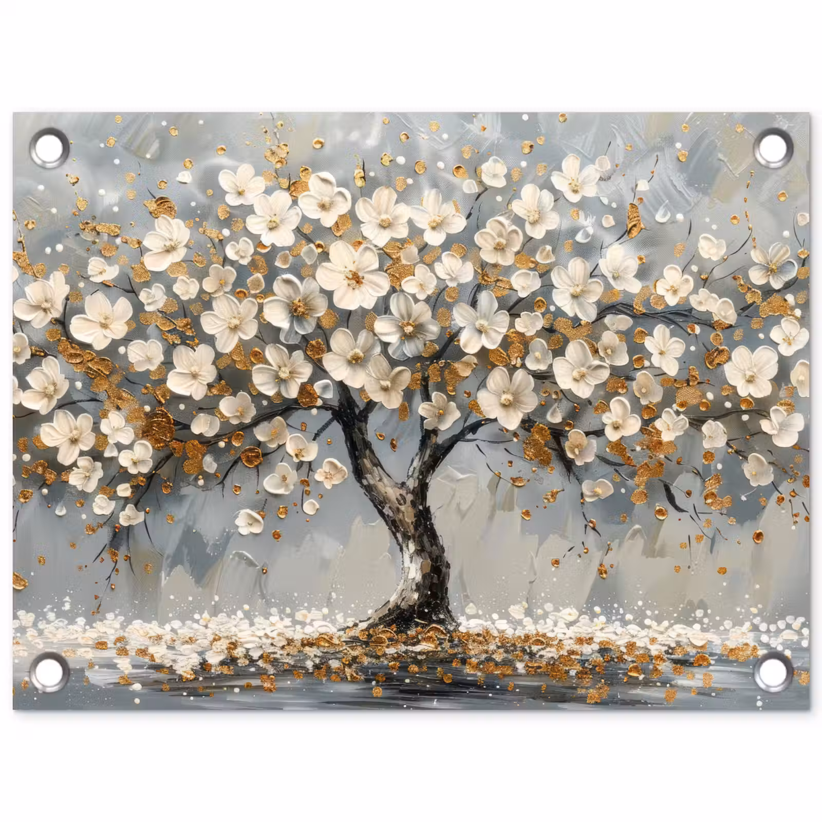 Tuinposter - Boom - Bloemen - Wit - Natuur - Kunst — 1