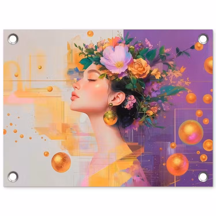 Tuinposter - Abstract - Vrouw - Bloemenkroon - Goud — 1