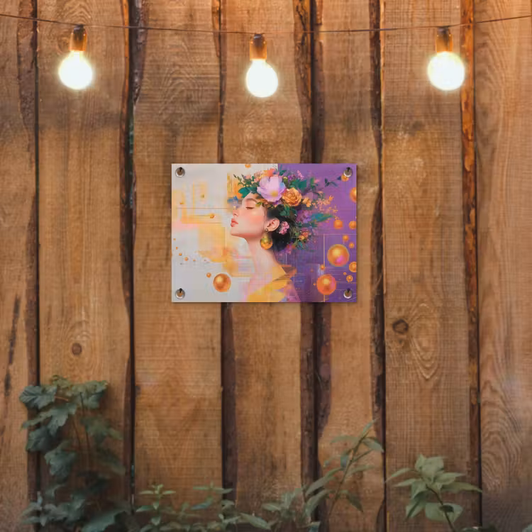Tuinposter - Abstract - Vrouw - Bloemenkroon - Goud — 2