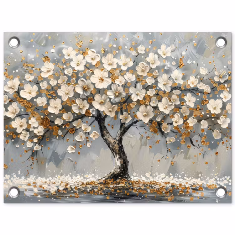 Tuinposter - Boom - Bloemen - Wit - Natuur - Kunst — 1