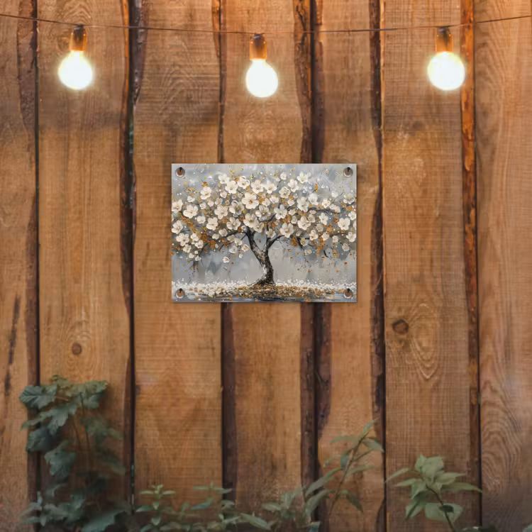 Tuinposter - Boom - Bloemen - Wit - Natuur - Kunst — 2