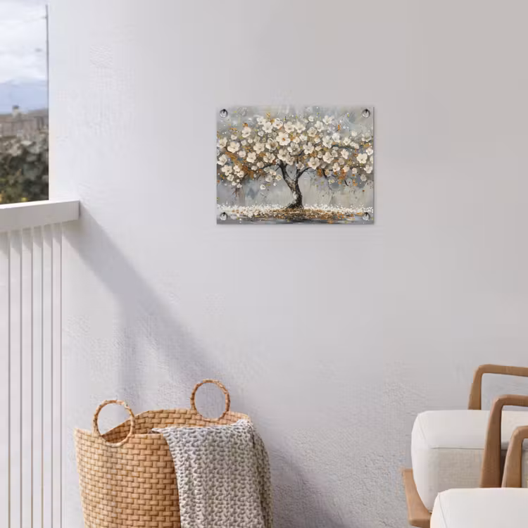 Tuinposter - Boom - Bloemen - Wit - Natuur - Kunst — 3