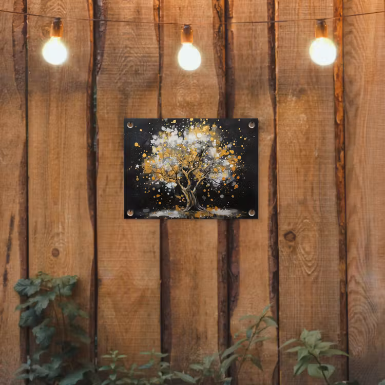 Tuinposter - Boom - Zwart - Goud - Wit - Modern — 2